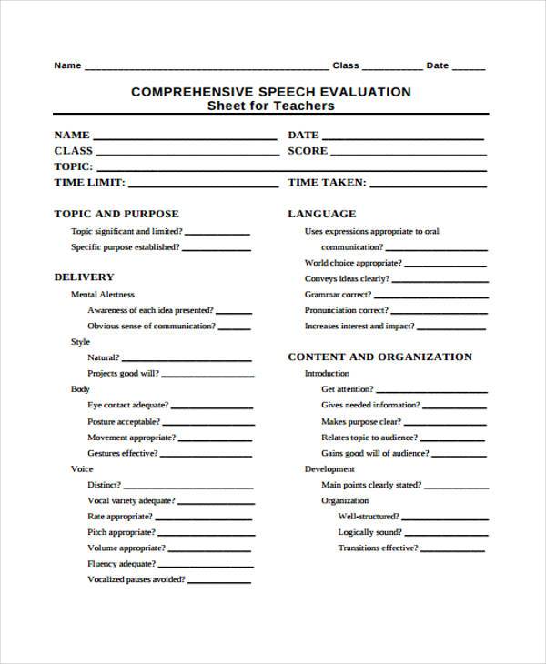 peer speech evaluation form