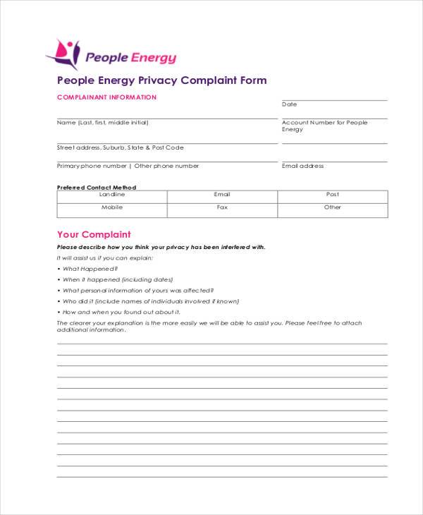 people energy privacy complaint form