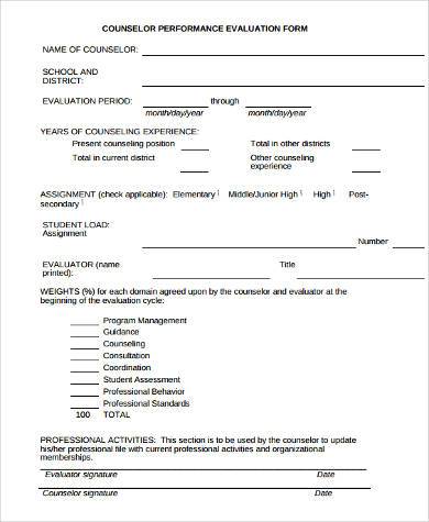 performance counseling evaluation form 