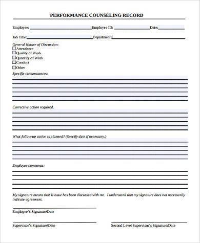 performance counseling record form 