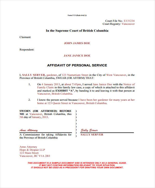 personal affidavit form example