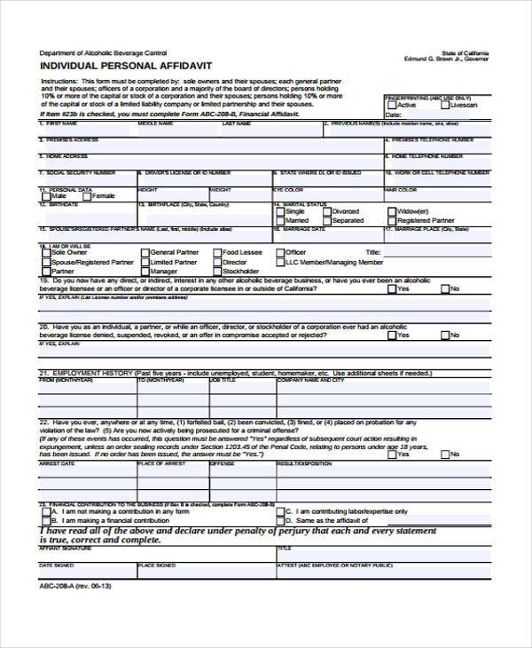 personal affidavit form in pdf