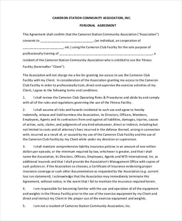 personal agreement form in pdf