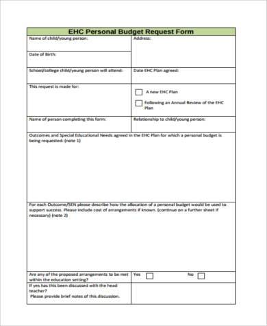 personal budget request form