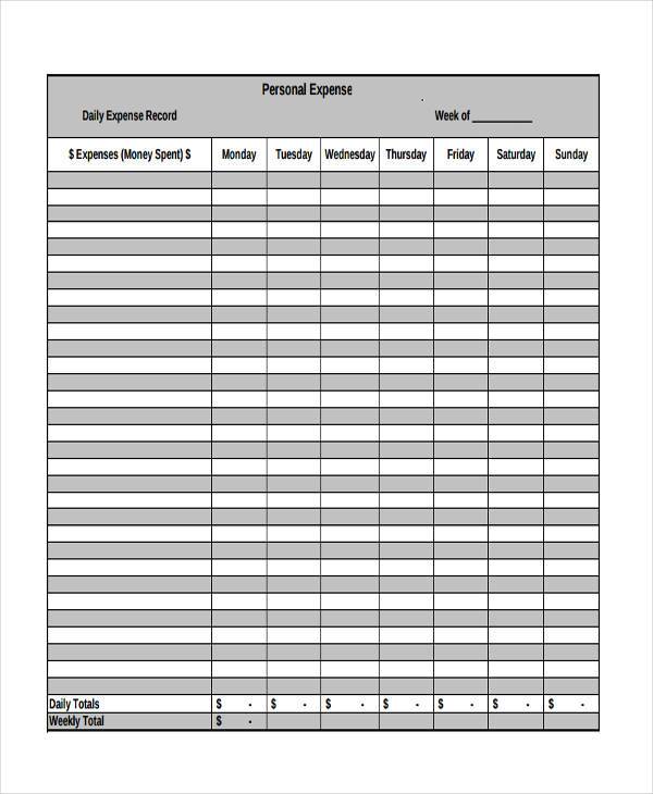 personal daily expense form