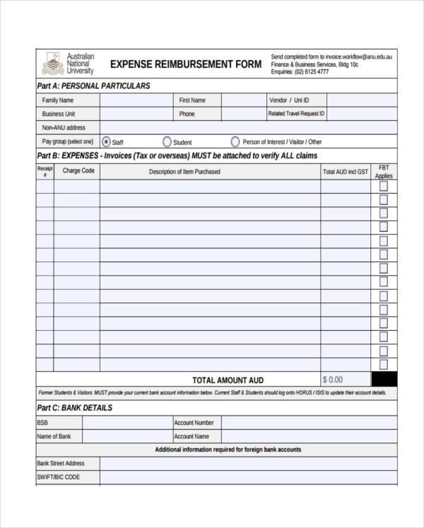 personal expense reimbursement form