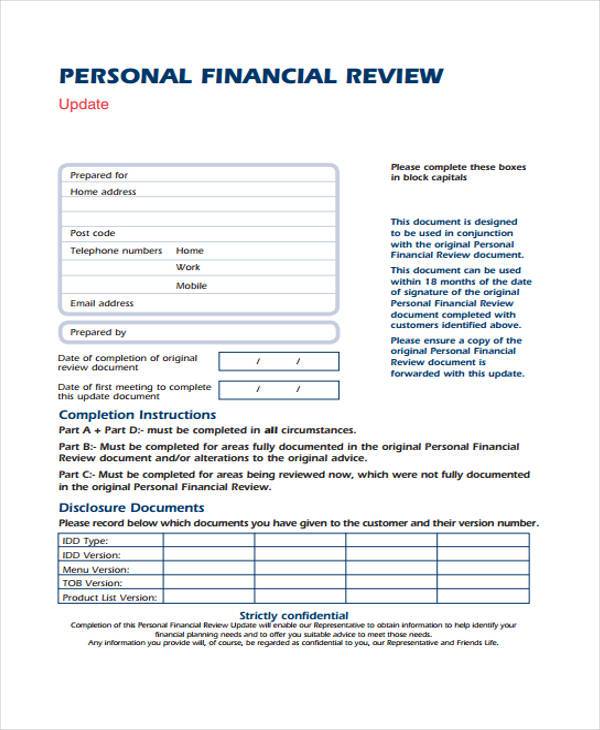 personal financial review form