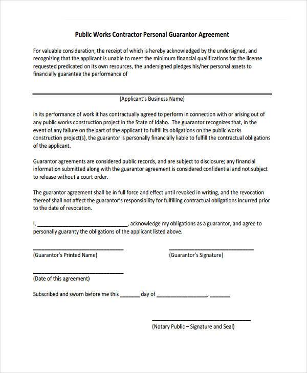personal guarantors agreement form