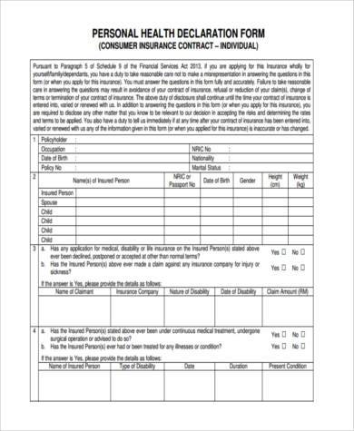 personal health declaration form1