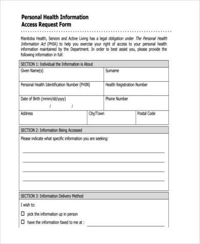 personal health information request form