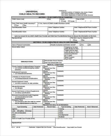 personal health record form