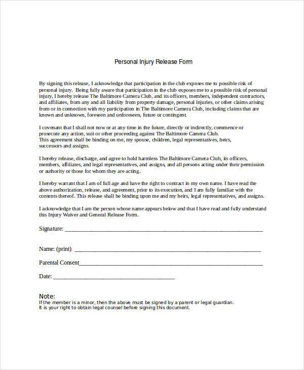 personal injury release form
