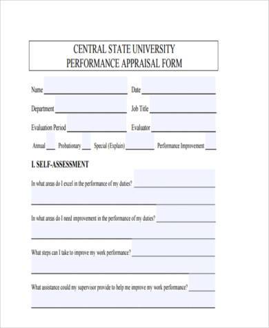 personal performance appraisal form sample