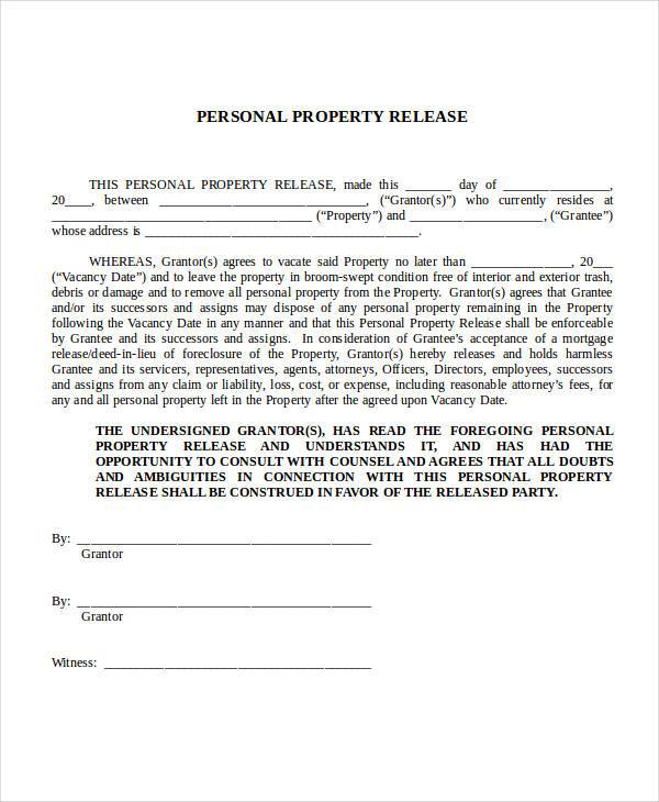 Personal Property Release Form