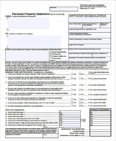 personal property statement form1
