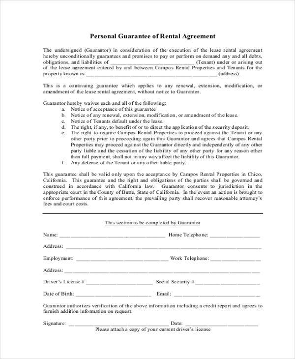 personal rental agreement form