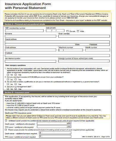 personal statement application form