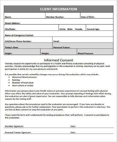 personal trainer client assessment form