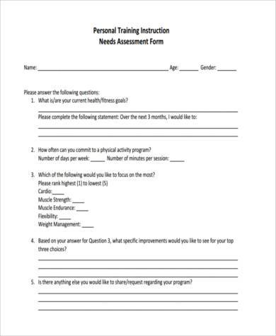 personal training assessment form