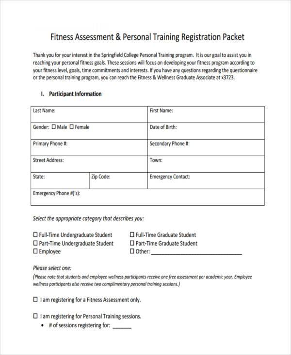 personal training fitness assessment form