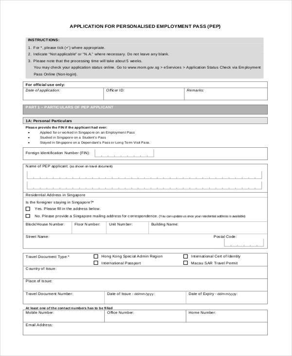 personalised employment pass application form