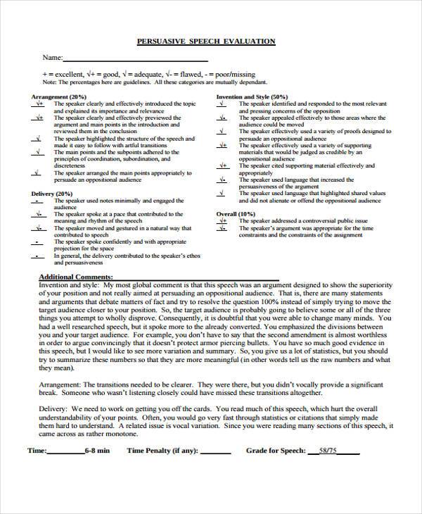 persuasive speech evaluation form