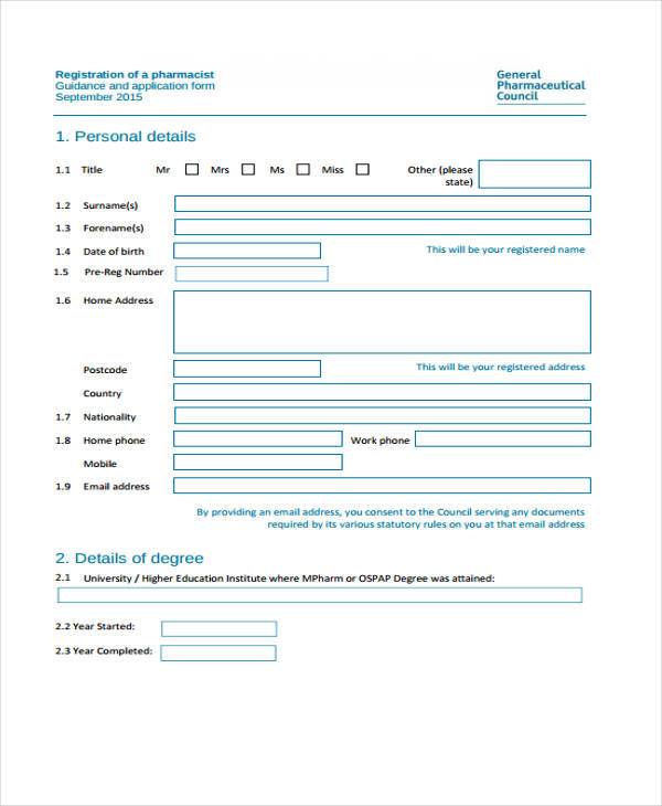 FREE 8+ Pharmacist Registration Forms in PDF MS Word