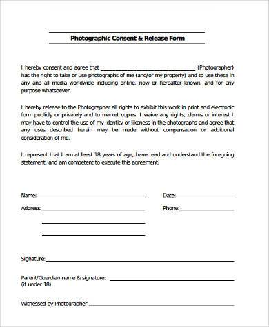 photographer release consent form