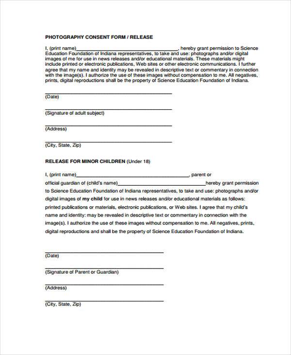 photography release consent form