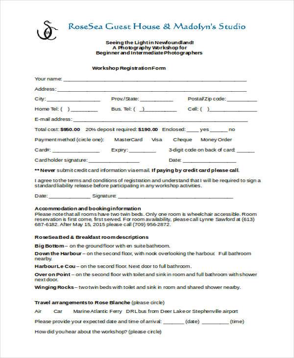 photography workshop registration form