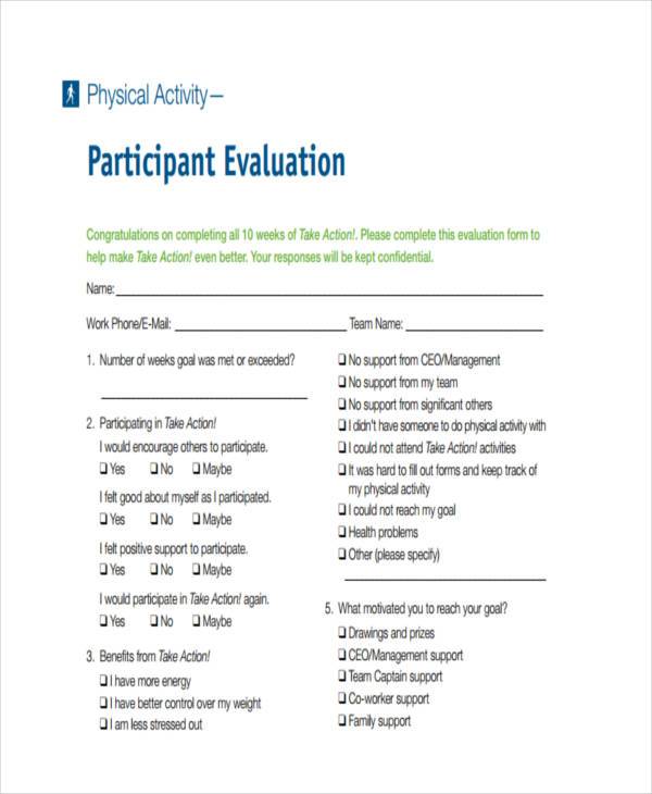 physical activity evaluation form