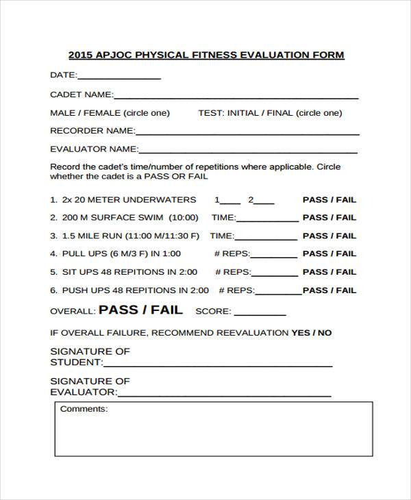 Free 8 Sample Fitness Evaluation Forms In Pdf Ms Word 0202