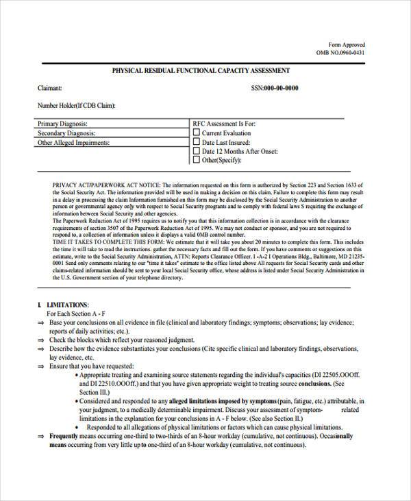 FREE 6  Functional Capacity Evaluation Forms in PDF