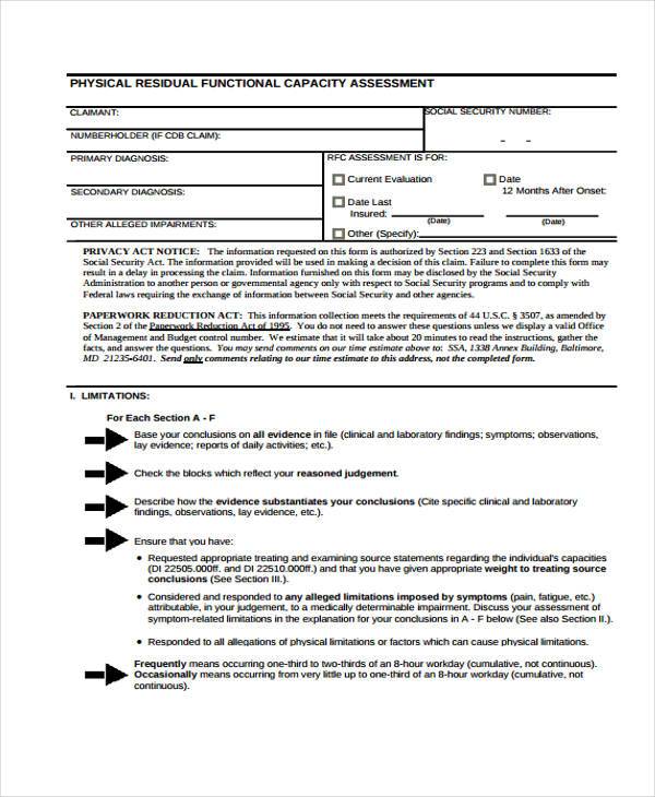 physical residual functional capacity assessment form