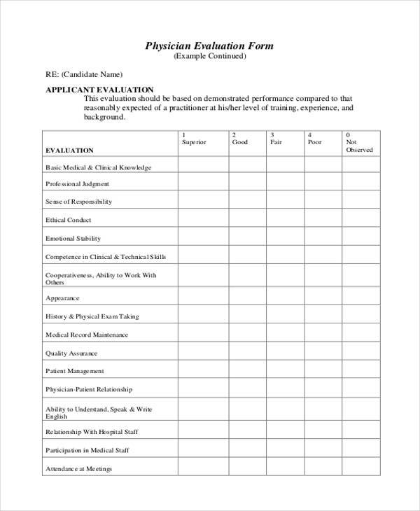 physician candidate evaluation form