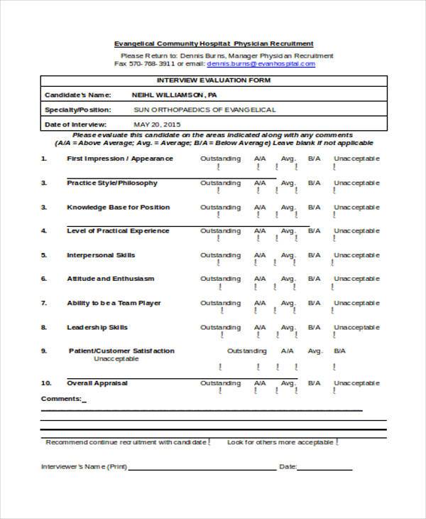 physician interview evaluation form