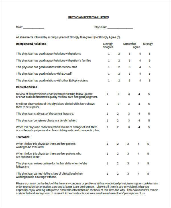 physician peer evaluation form