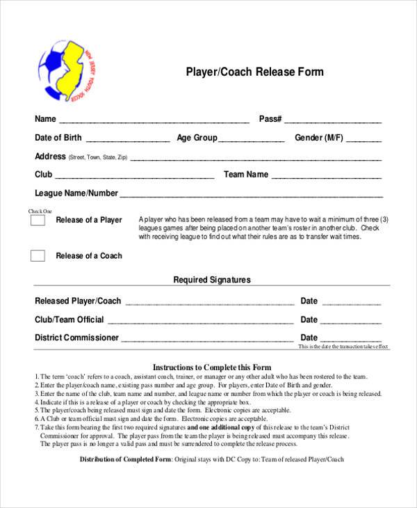 player coach release form