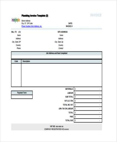 plumbing contractor invoice form