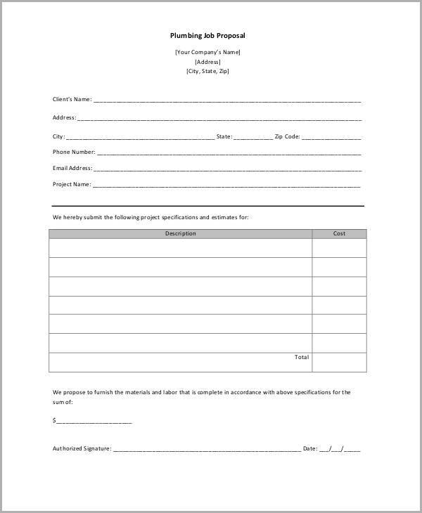 plumbing job proposal form