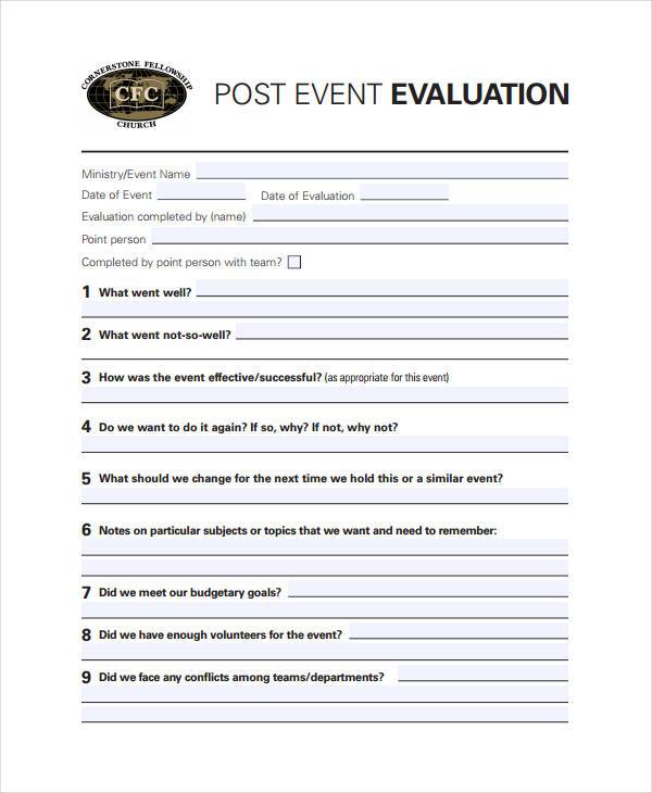 post activity evaluation form sample