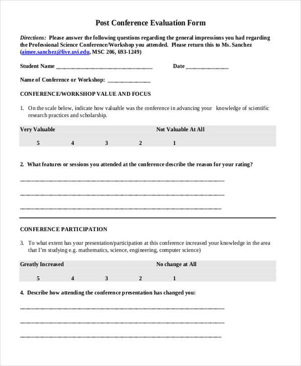 post conference evaluation form