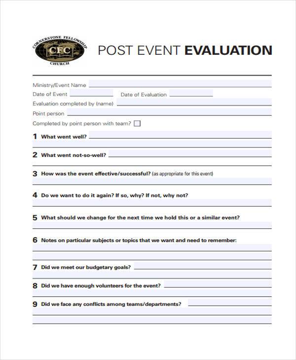 FREE 9  Event Evaluation Forms in PDF MS Word