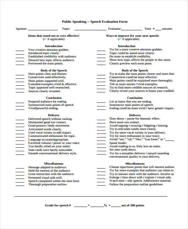 post speech evaluation form