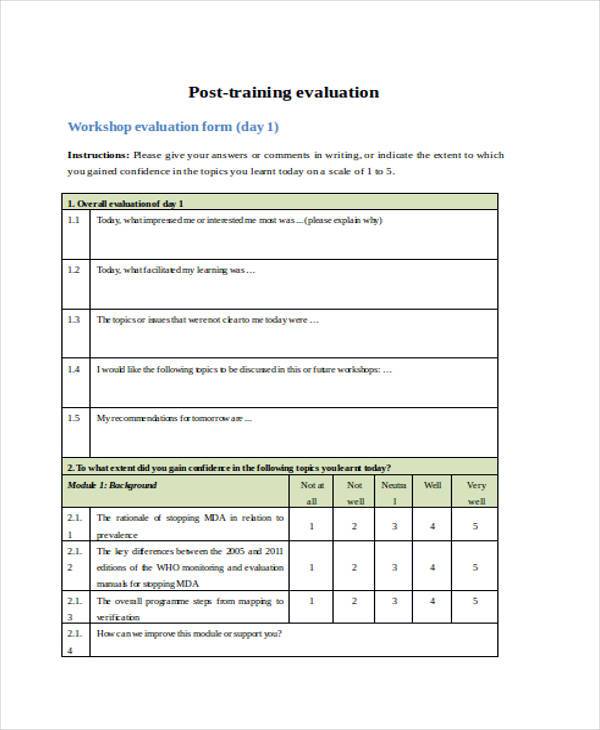 post training evaluation form in word