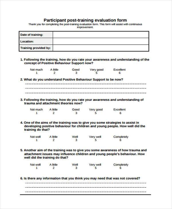 post training evaluation form