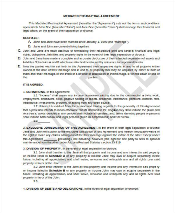 postnuptial agreement form in word format