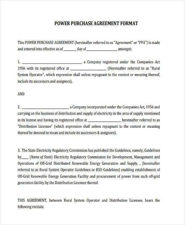 power purchase agreement form example