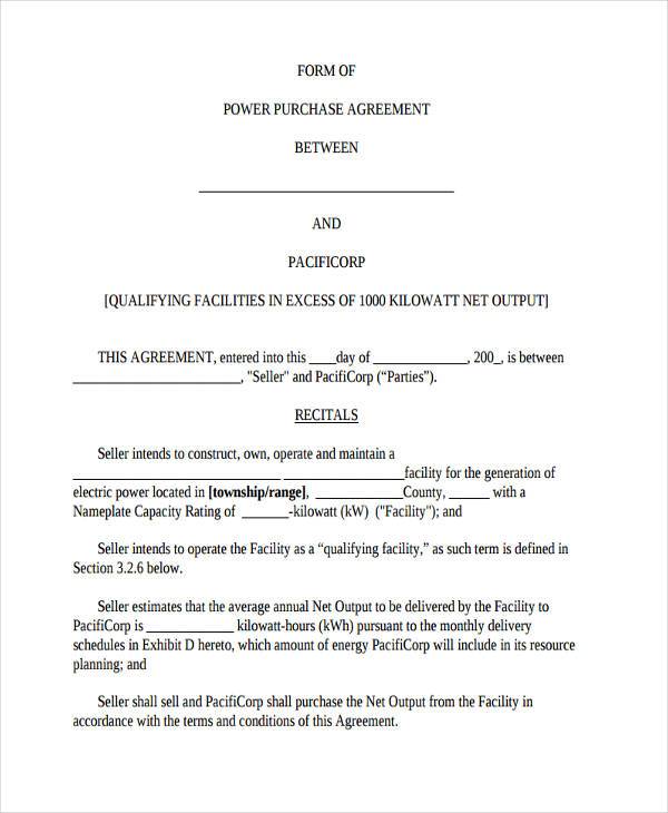 power purchase agreement sample form