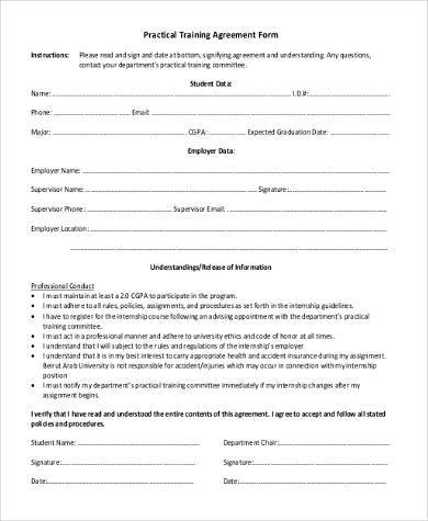 practical training agreement form